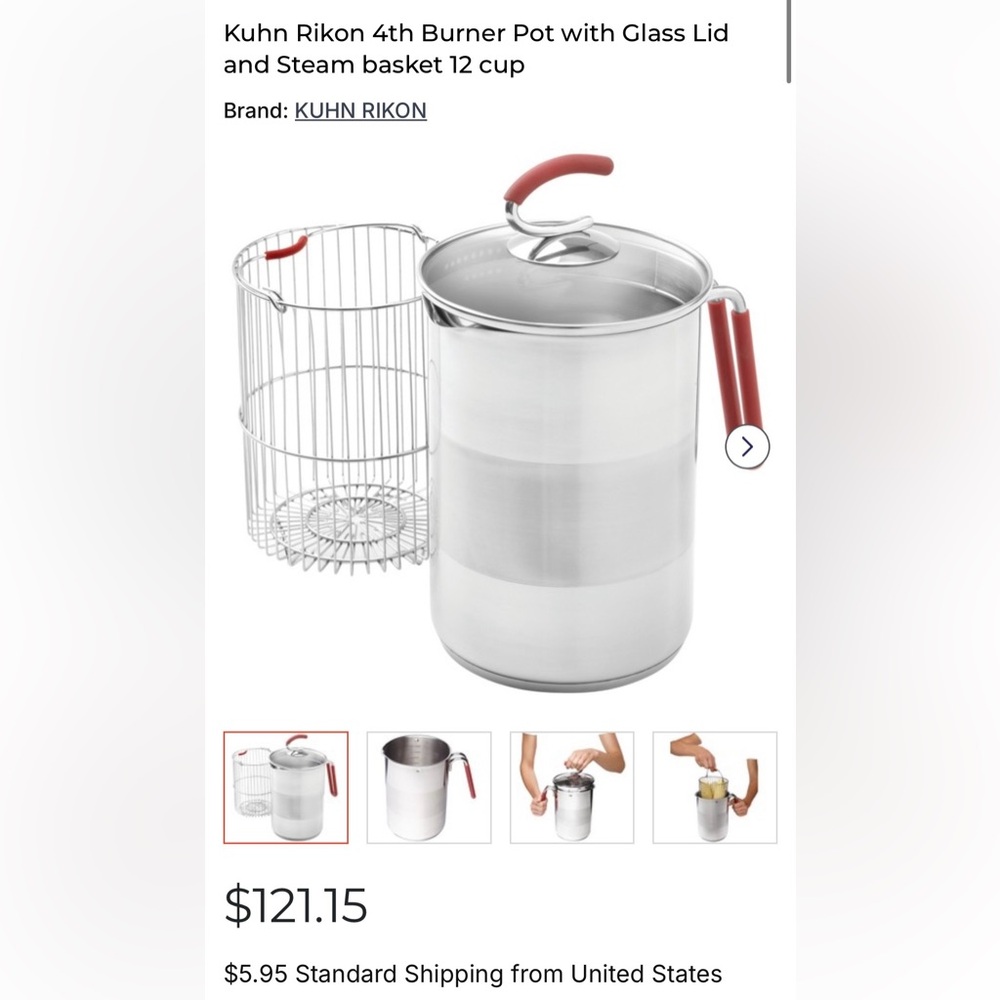 Kuhn Rikon Switzerland Stainless Narrow Pot w Strainer Basket & Lid - Picture 15 of 15